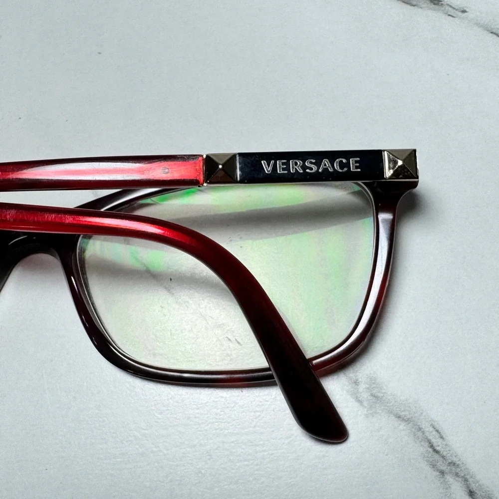 Versace Dark Red Havana Eyeglasses MOD 3186 5184 54-16-140 Rectangle Frames